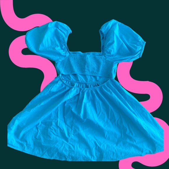 Turquoise Babydoll Dress with Puff Sleeves - Picture 2 of 5